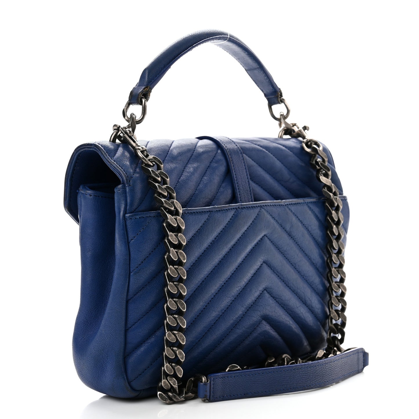 Sheepskin Matelasse Chevron Monogram Medium College Bag Royal Blue