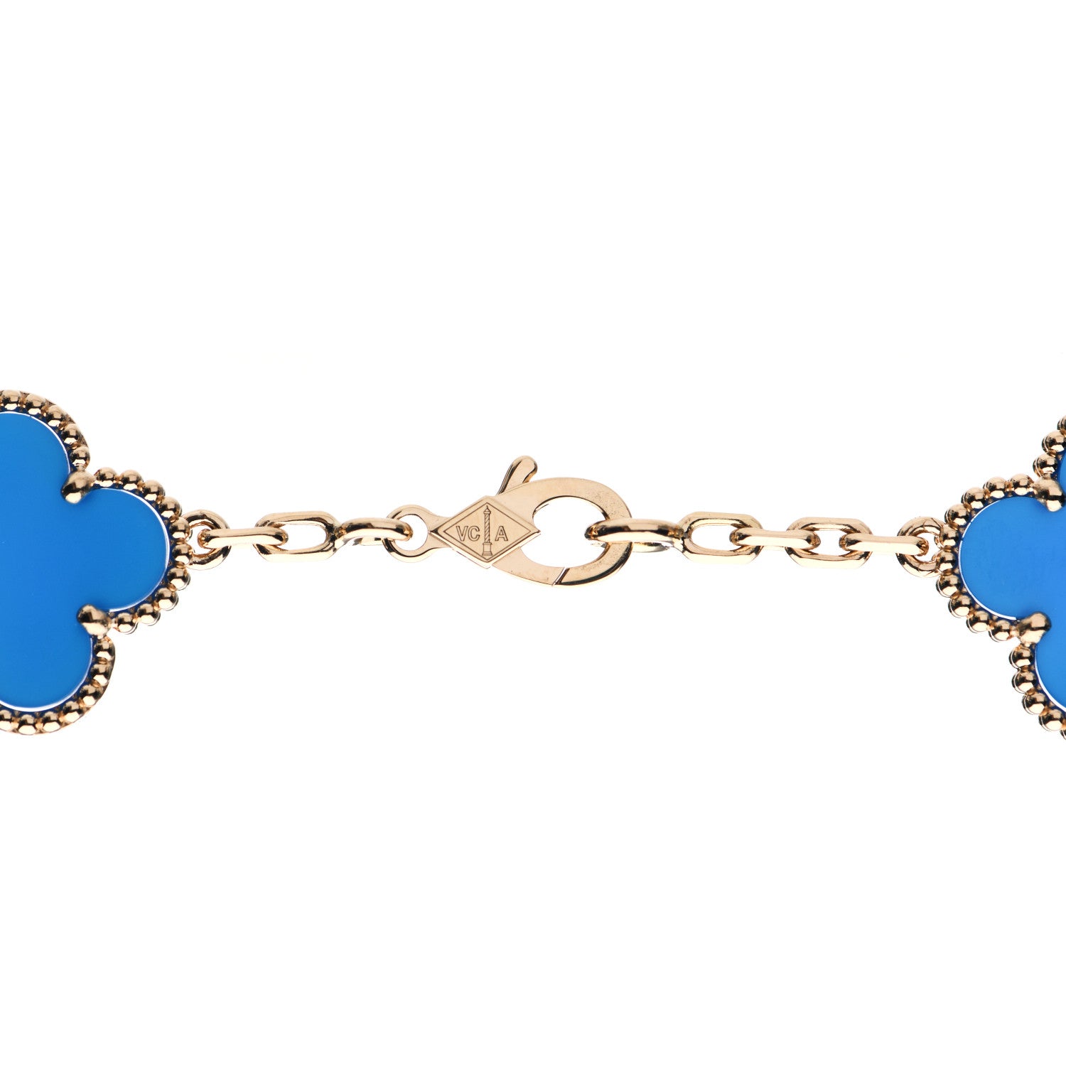 Van Cleef & Arpels 18K Yellow Gold Blue Agate 10 Motifs Vintage Alhambra Necklace 4 of 7