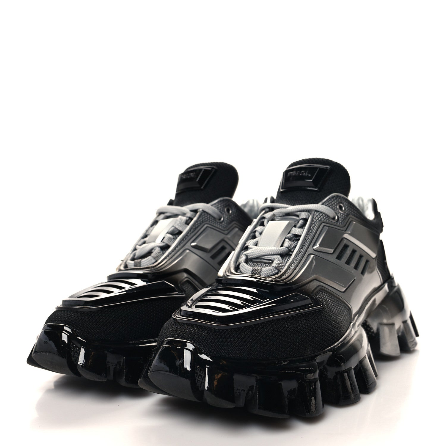 Prada Rubber Technical Knit Fabric Cloudbust Thunder Sneakers 35 Argento Black 3 of 9