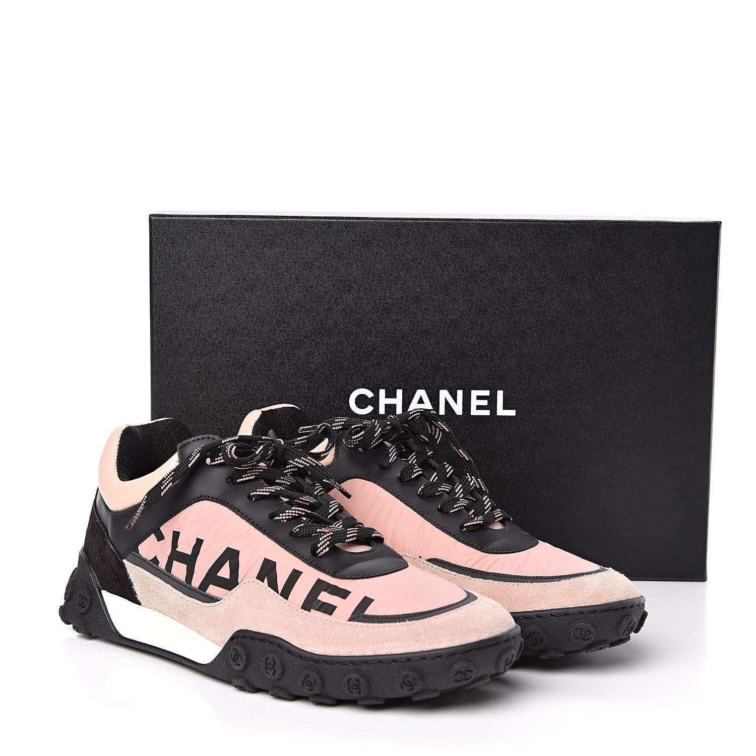 Chanel Nylon Calfskin Suede CC Womens Sneakers 39.5 Pink Black 9 of 9