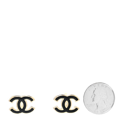 Chanel Metal Enamel CC Earrings Black Gold 2 of 4