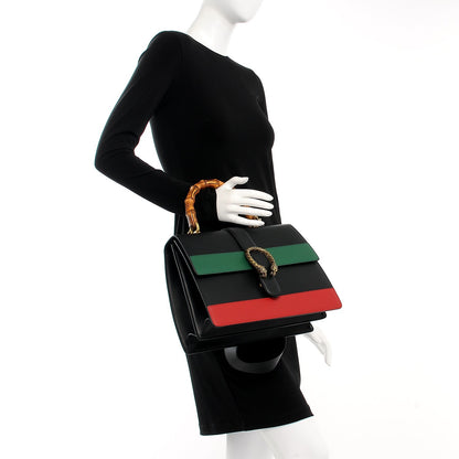 Gucci Calfskin Bamboo Web Large Dionysus Top Handle Bag Black Bright Evergreen Hibiscus Red 3 of 8