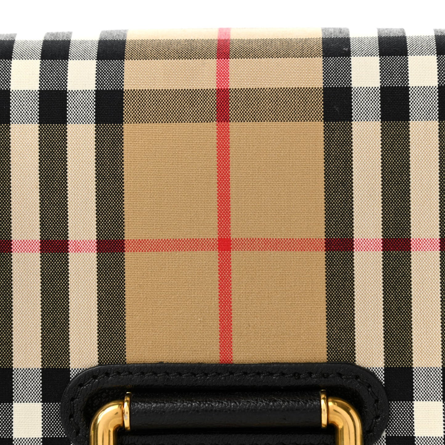 Goatskin Cotton Canvas Vintage Check Small D-Ring Bag Black Antique Yellow