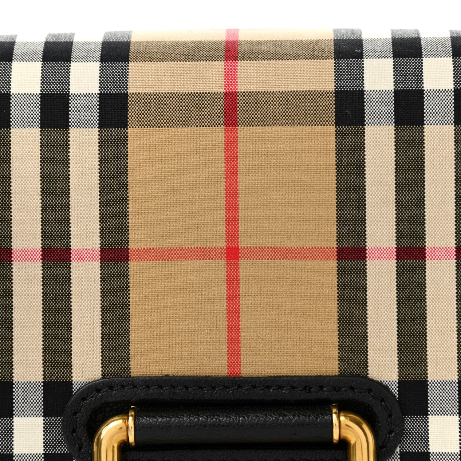 Burberry Goatskin Cotton Canvas Vintage Check Small D-Ring Bag Black Antique Yellow 3 of 17