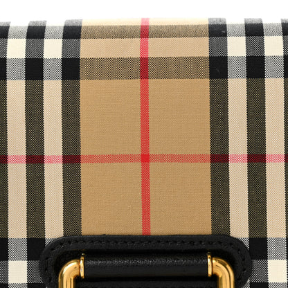 Burberry Goatskin Cotton Canvas Vintage Check Small D-Ring Bag Black Antique Yellow 3 of 17