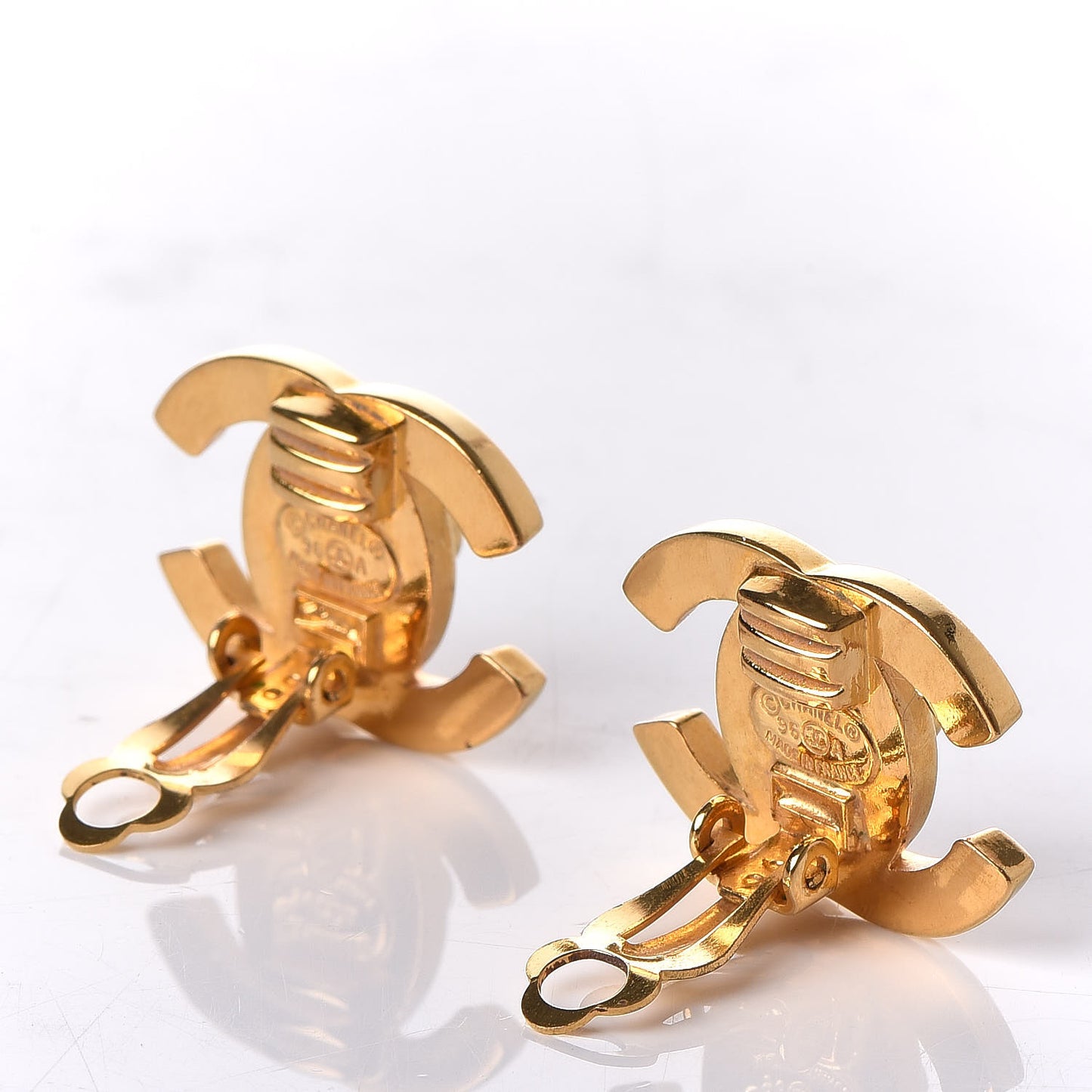 Metal CC Turnlock Clip On Earrings Gold