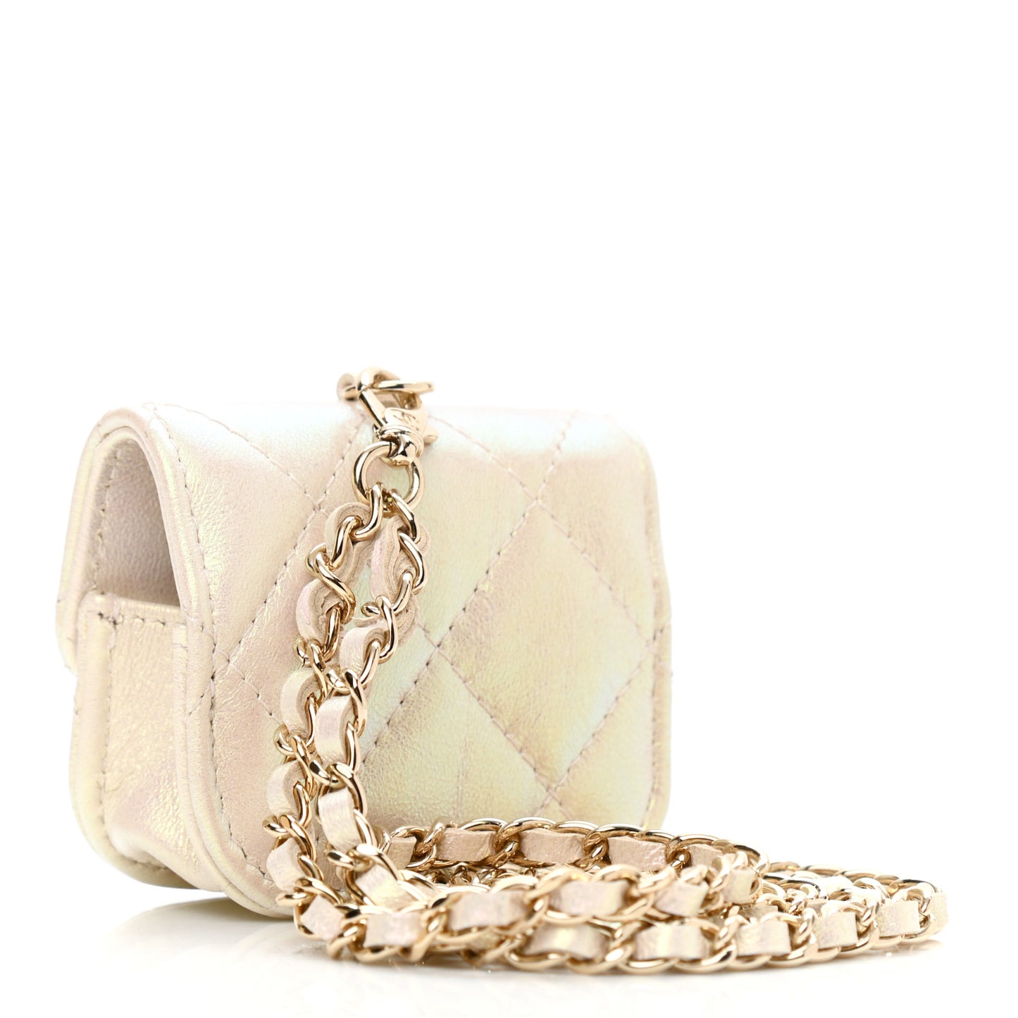 Iridescent Lambskin Quilted Airpods Pro Case Ivory