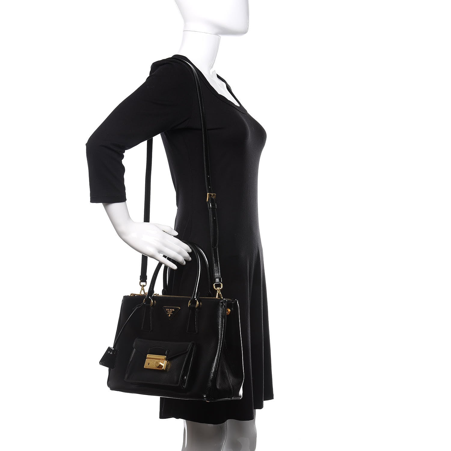 Prada Saffiano Vernice Galleria Front Pocket Tote Black 2 of 9