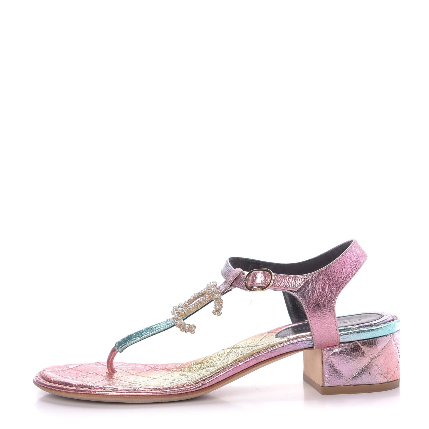 Chanel Goatskin Fantasy CC Pearl Thong Sandals 38 Multicolor 1 of 13