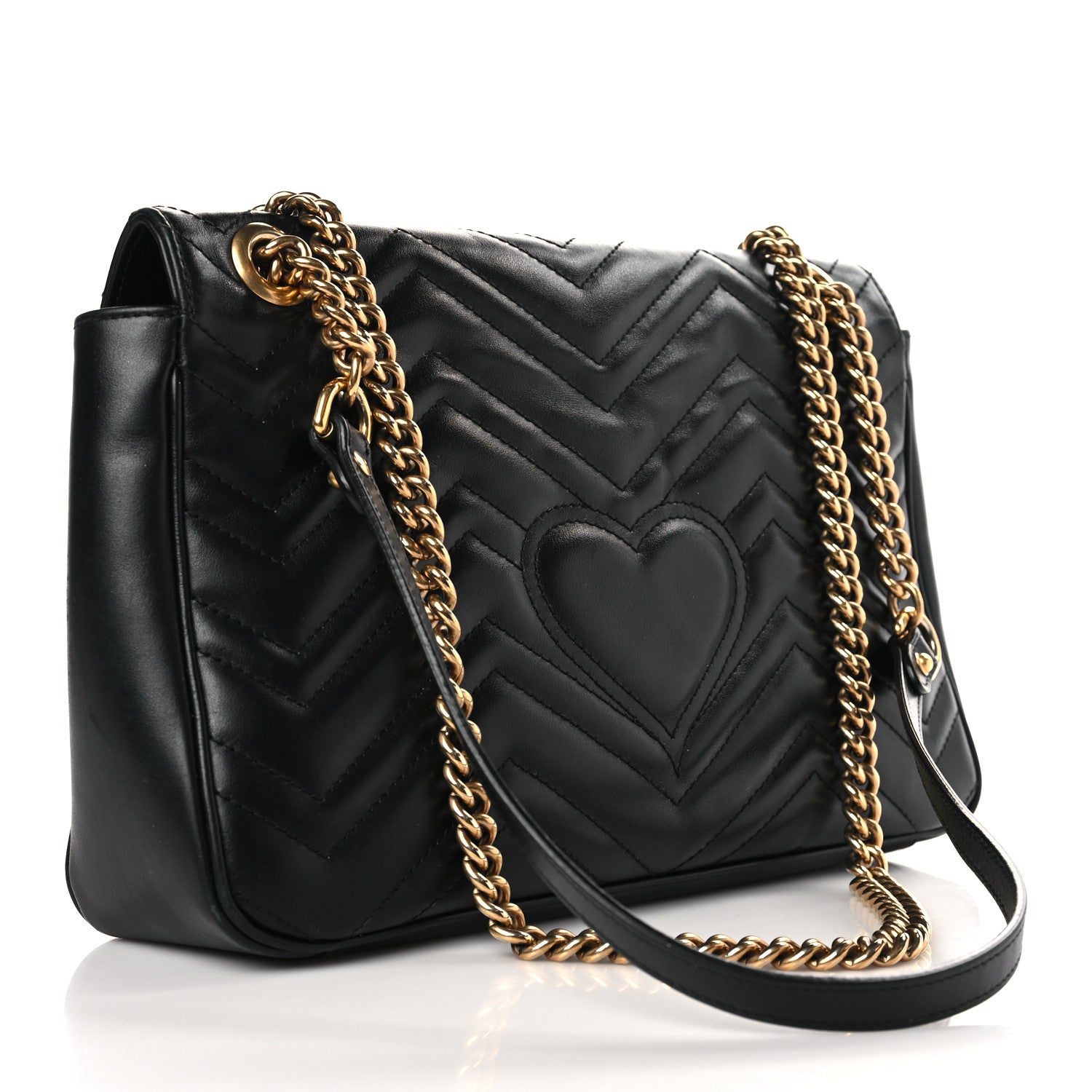 Gucci Calfskin Matelasse Medium GG Marmont Shoulder Bag Black 3 of 9