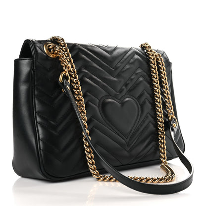 Gucci Calfskin Matelasse Medium GG Marmont Shoulder Bag Black 3 of 9