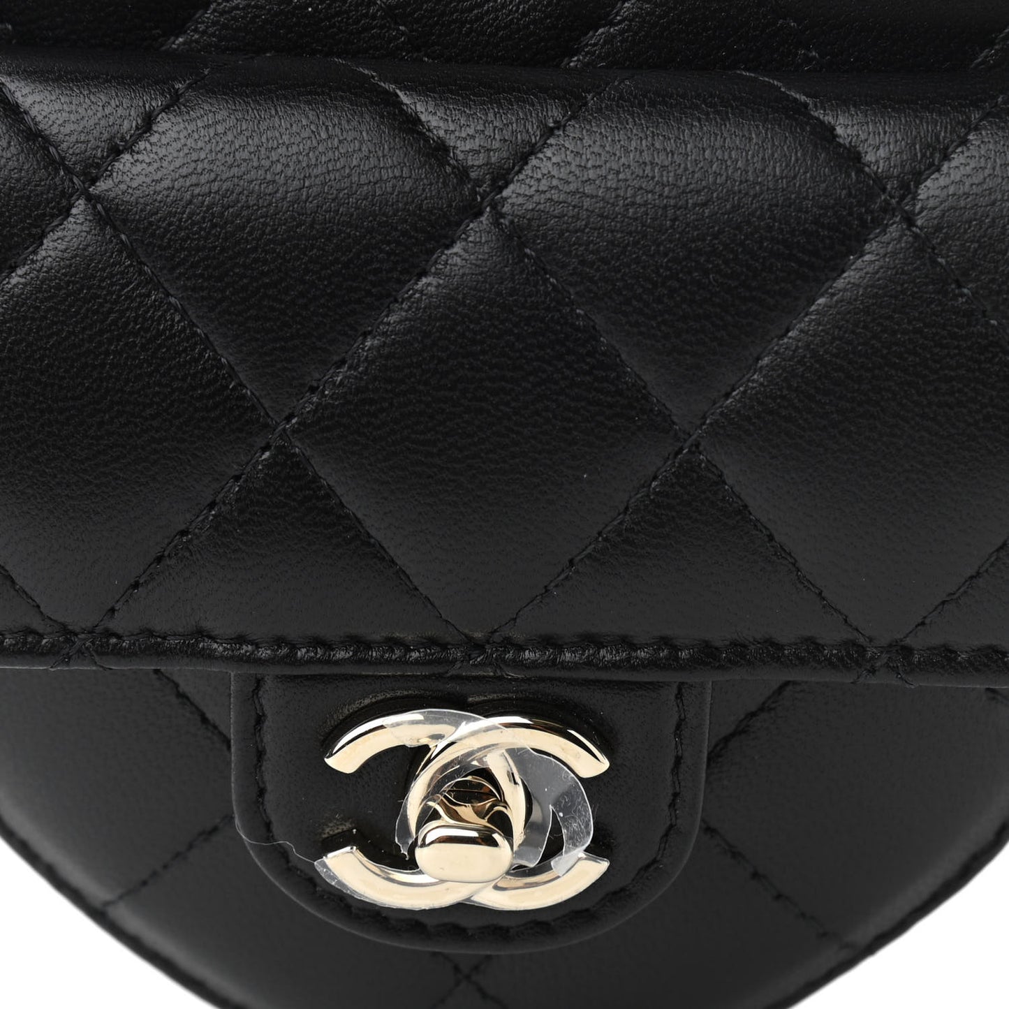 Lambskin Quilted CC In Love Heart Waist Belt Bag With Chain Black
