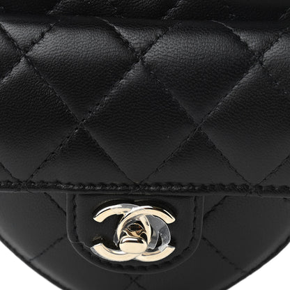 Chanel Lambskin Quilted CC In Love Heart Waist Belt Bag With Chain Black 8 of 11