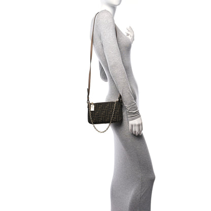 Fendi Fabric Jacquard Vitello Grace FF 1974 Baguette Pouch Tobacco Moro Sand 2 of 8