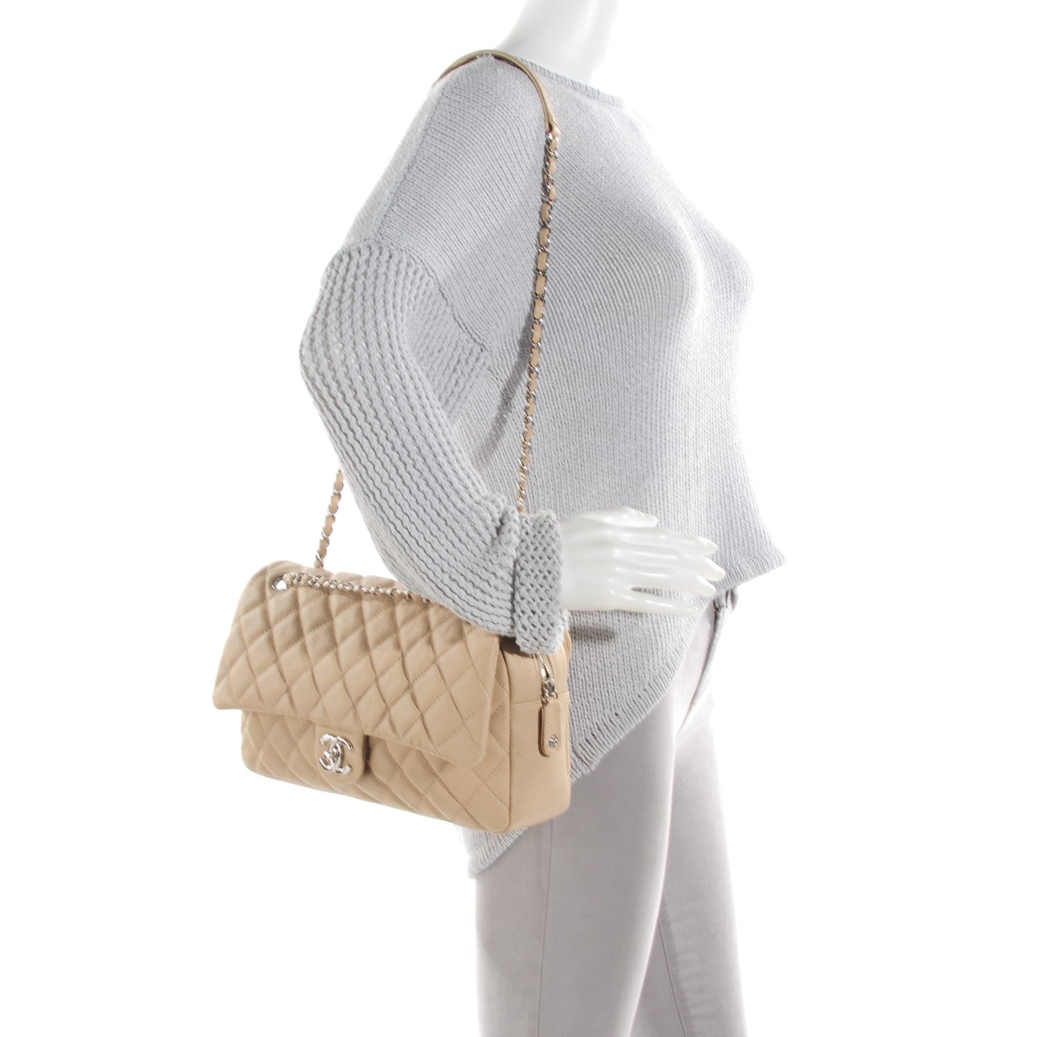 Chanel Caviar Quilted Jumbo Easy Flap Beige 2 of 7