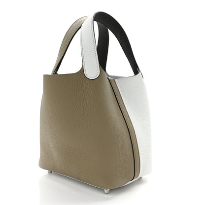 Hermes Taurillon Clemence Casaque Picotin Lock 18 PM Beige Marfa New White Macassar 3 of 11