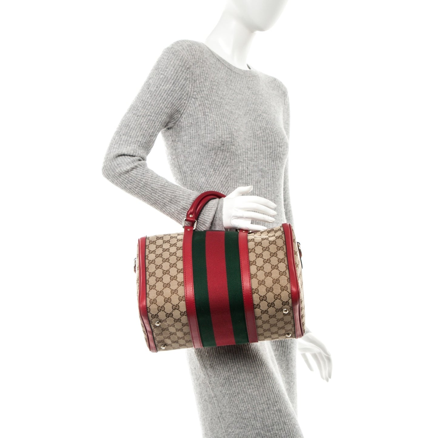 Monogram Vintage Web Medium Boston Hibiscus Red