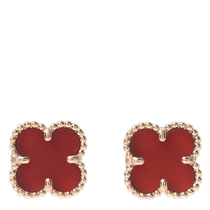 Van Cleef & Arpels 18K Rose Gold Carnelian Sweet Alhambra Earrings 1 of 5