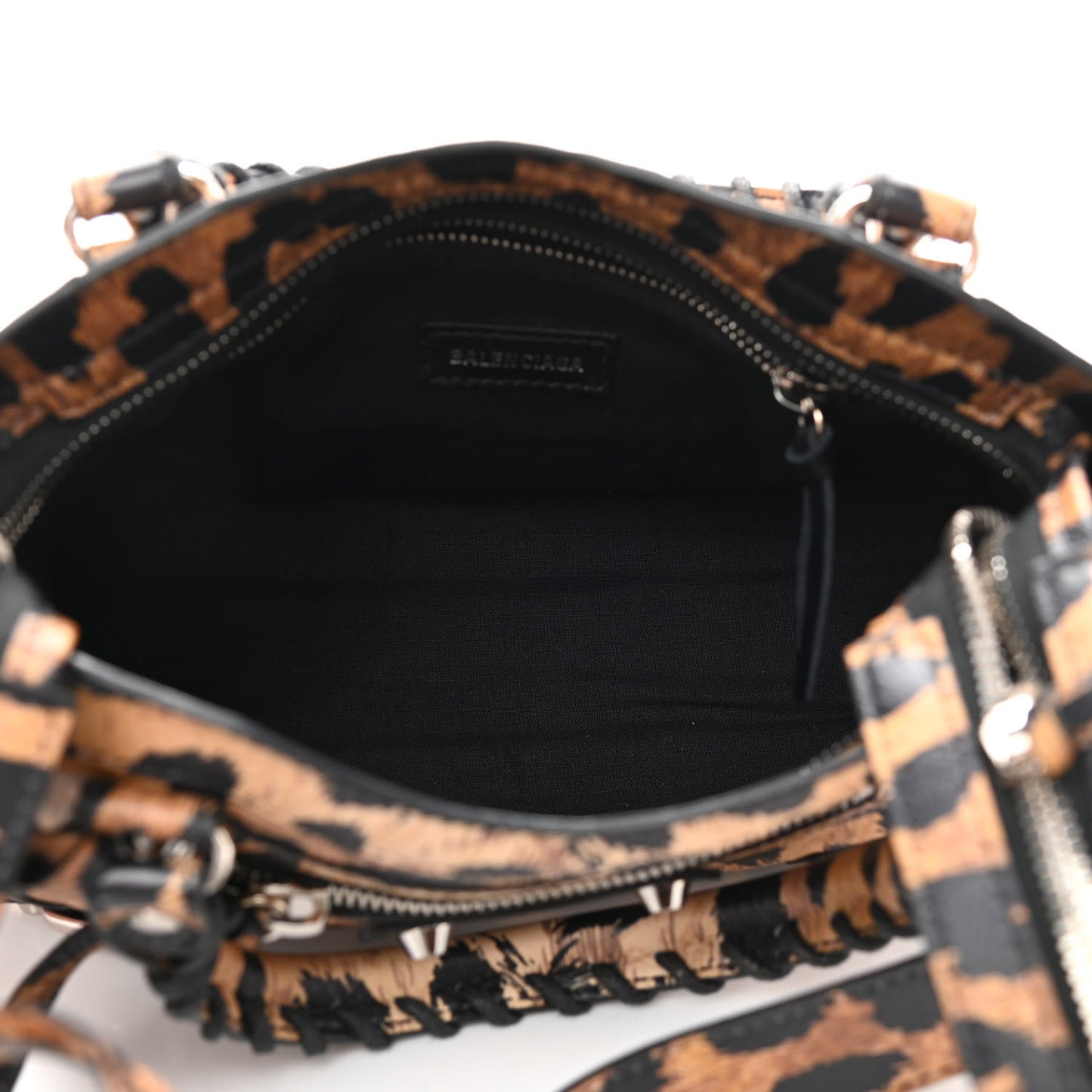Smooth Calfskin Leopard Print Classic Silver Hardware Mini City Beige