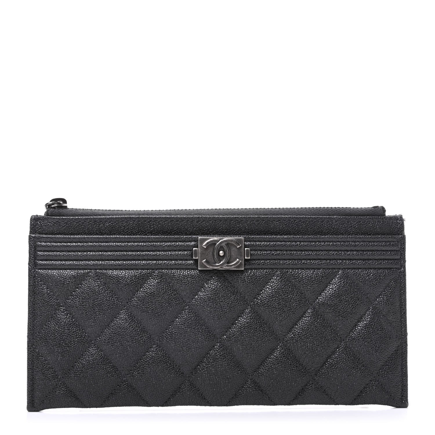 Chanel Caviar Quilted Classic Zip Boy Pouch Dark Grey 1 of 7