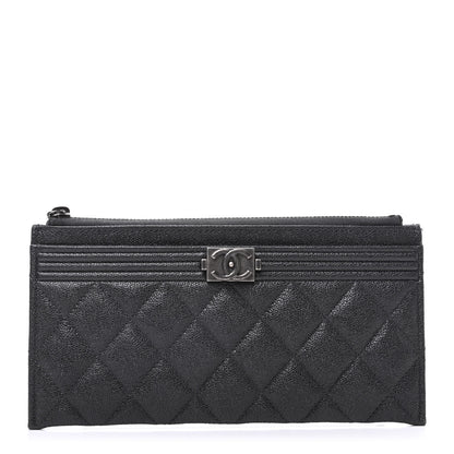 Chanel Caviar Quilted Classic Zip Boy Pouch Dark Grey 1 of 7