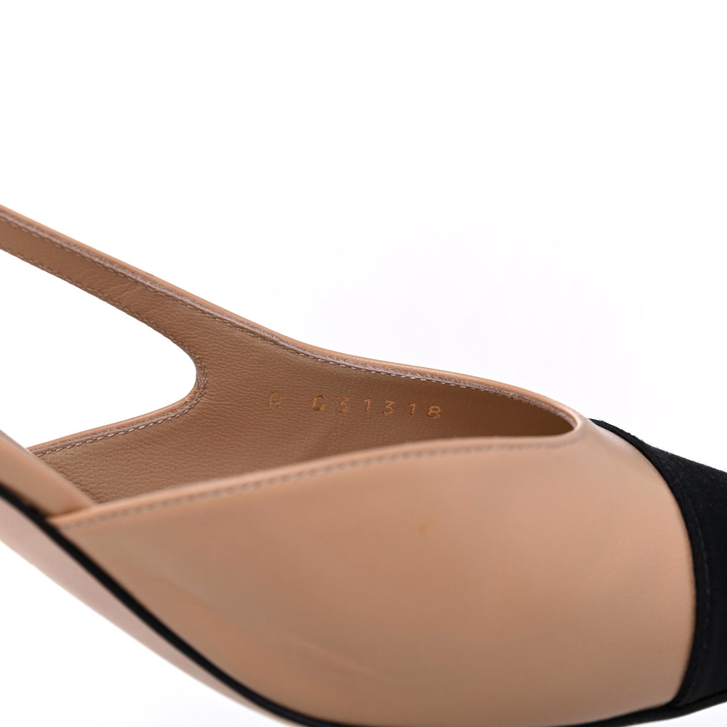 Goatskin Grosgrain Cap Toe CC Slingback Pumps 39.5 Beige Black