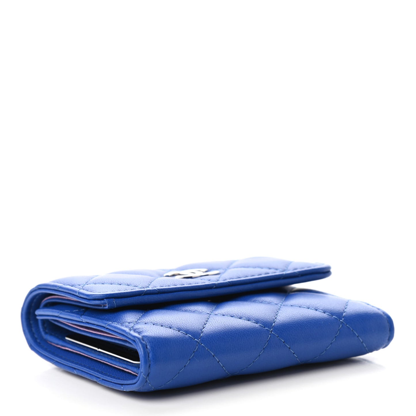 Lambskin Quilted Compact Flap Wallet Blue