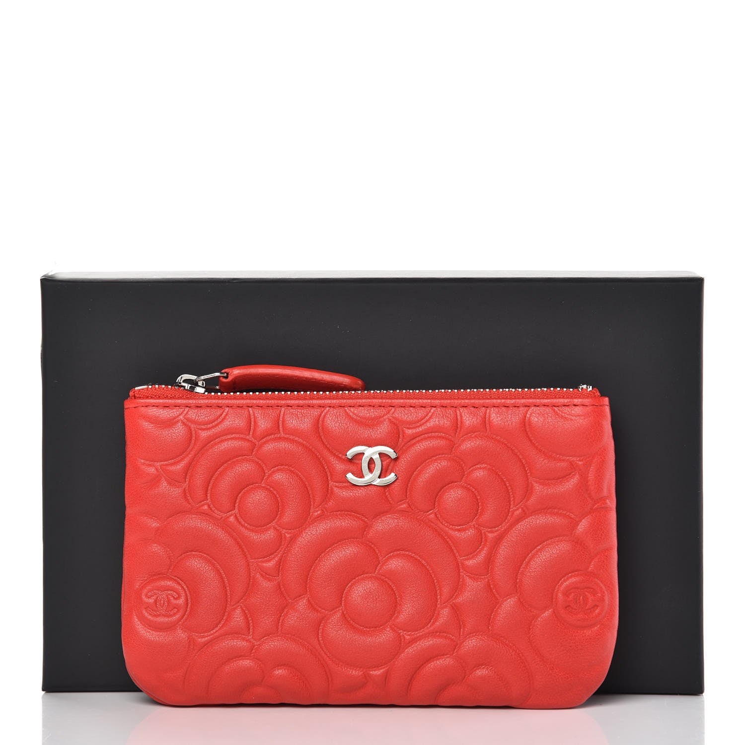 Chanel Goatskin Camellia Embossed Cosmetic Pouch Red 9 of 9