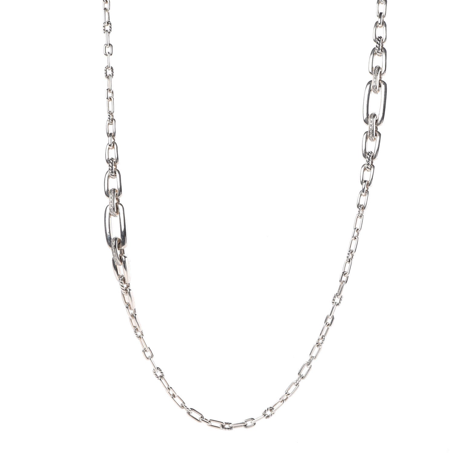 David Yurman Sterling Silver Diamond Wellesley Link Necklace 1 of 5
