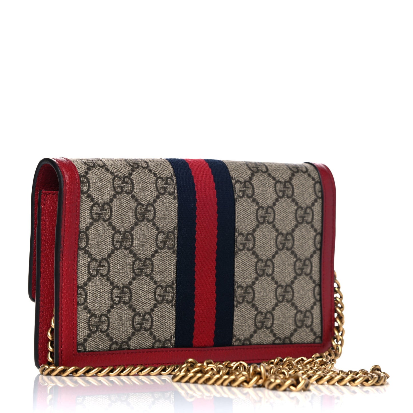 GG Supreme Monogram Web Queen Margaret Chain Wallet Red