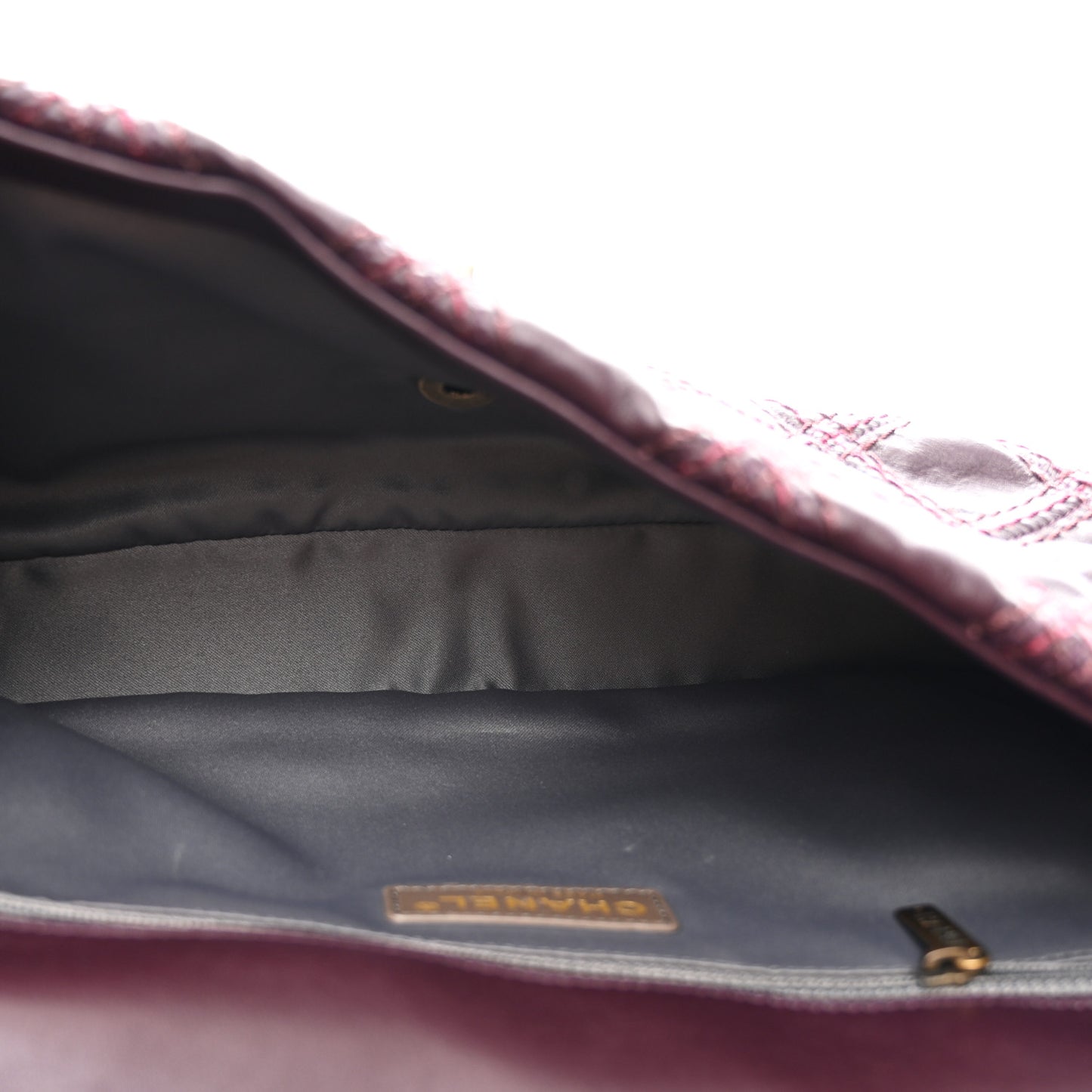 Calfskin Stitch Triptych Flap Plum