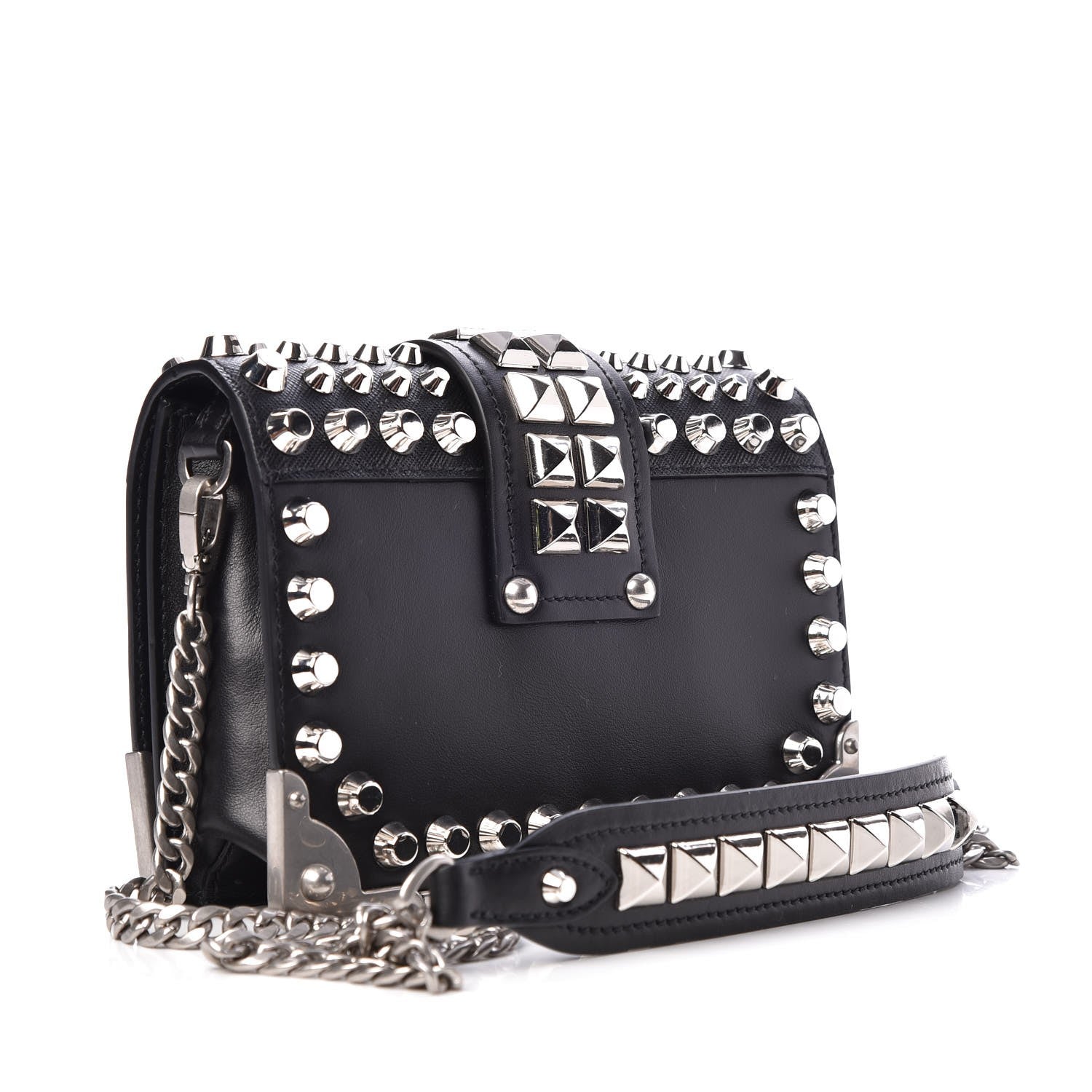 Prada City Calf Saffiano Studded Small Cahier Bag Black 3 of 6