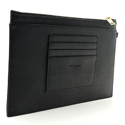 Saint Laurent SAINT LAURENT Grain De Poudre Chevron Monogram Large Bill Pouch Black 3 of 7