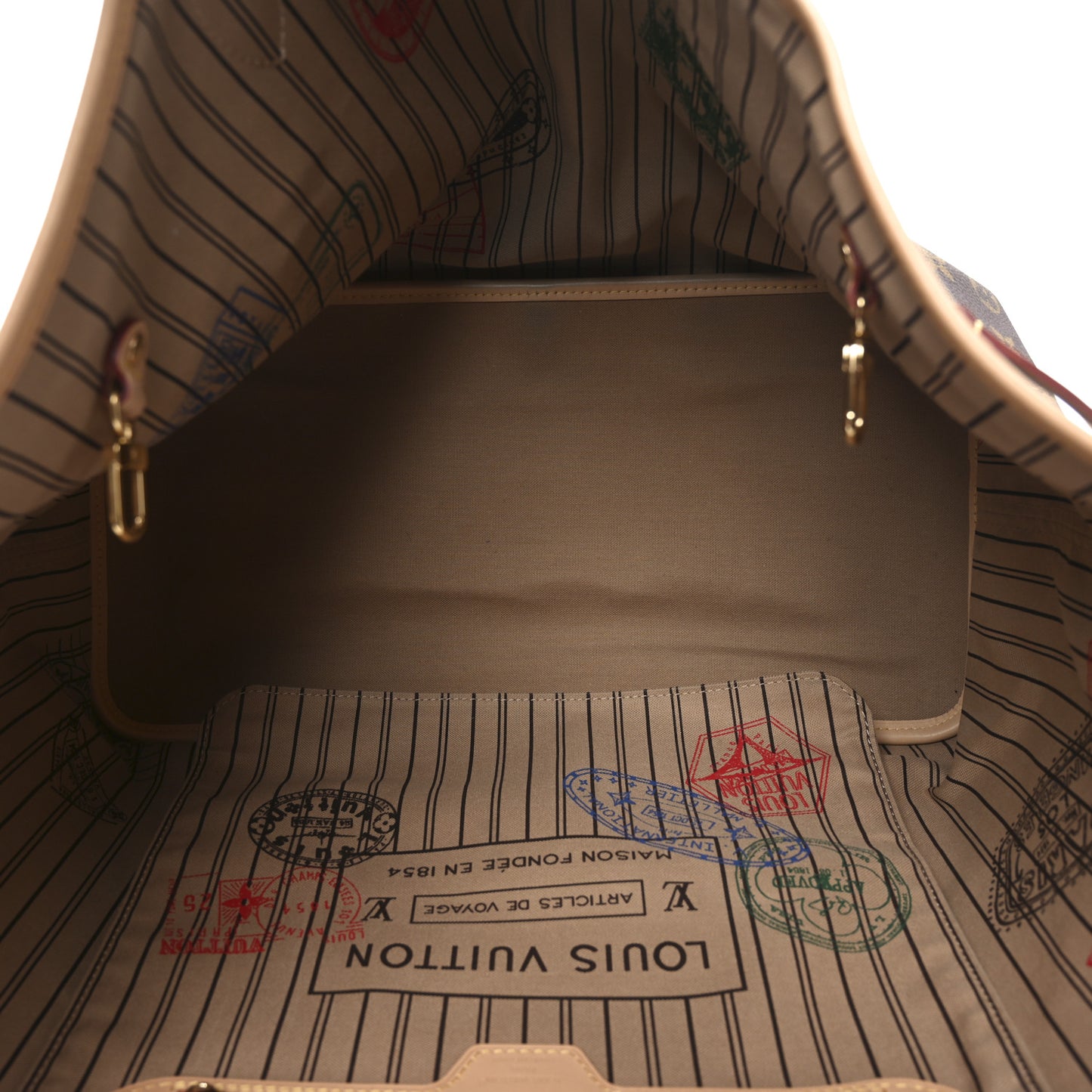 Monogram Stamped Inside Out Neverfull Bandouliere GM Beige