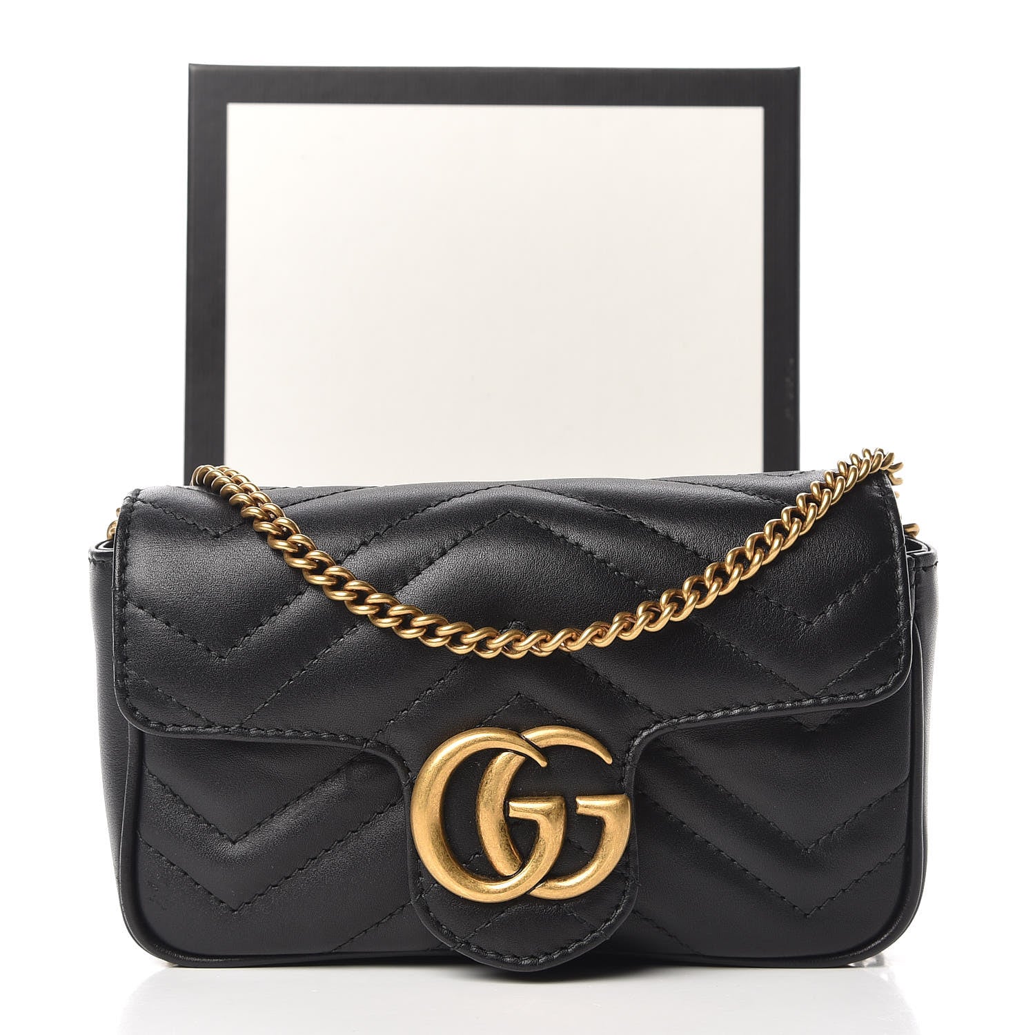 Gucci Calfskin Matelasse Super Mini GG Marmont Shoulder Bag Black 10 of 10