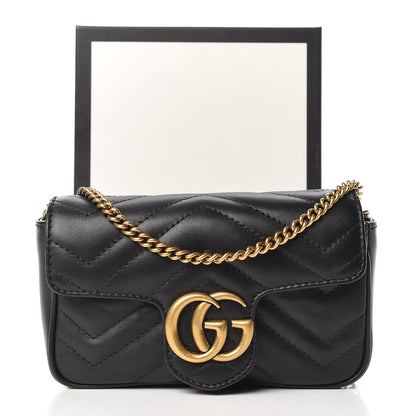 Gucci Calfskin Matelasse Super Mini GG Marmont Shoulder Bag Black 10 of 10