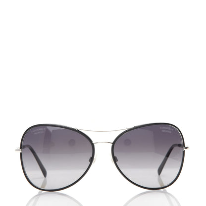 Chanel Metal Lambskin Polarized Pilot Fall Sunglasses 4227-Q Black 2 of 8