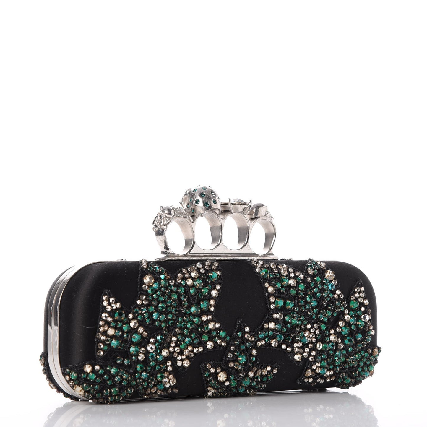 Silk Crystal Knucklebox Clutch Black