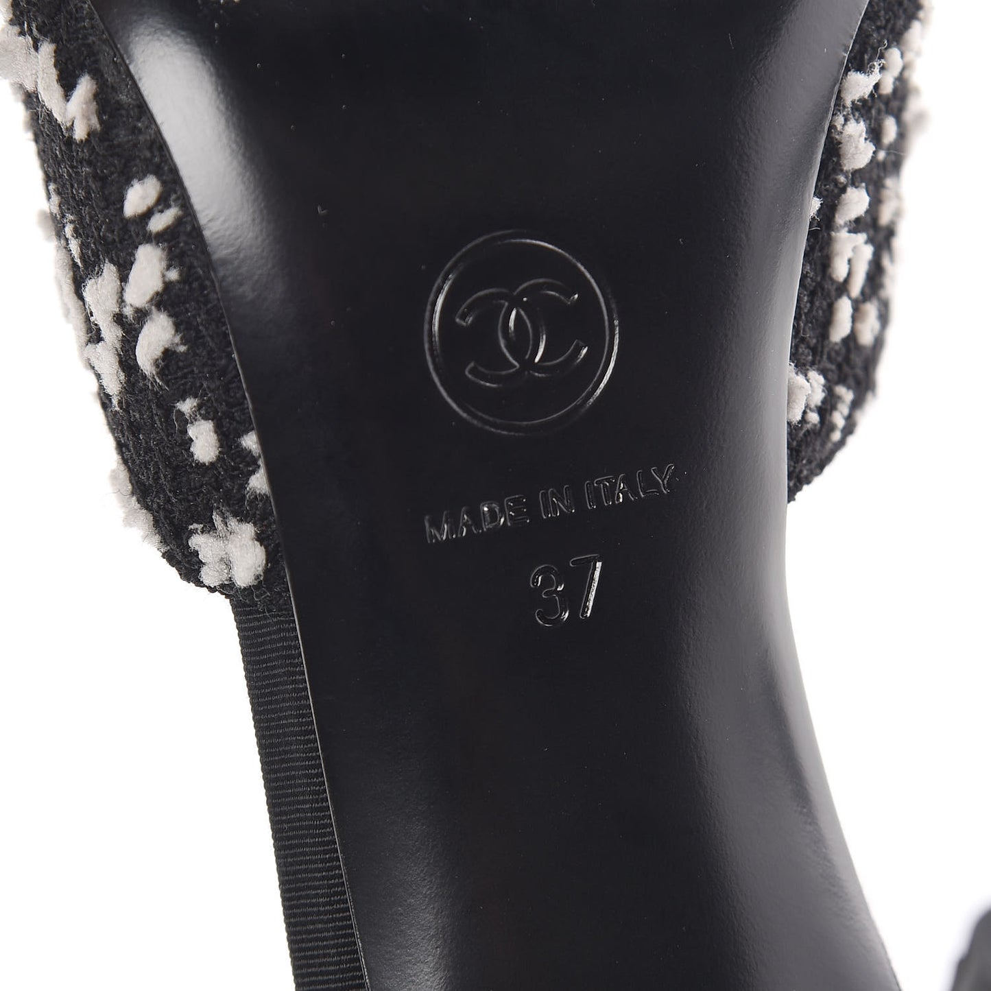 Tweed Grosgrain Pearl Mules 37 Black White