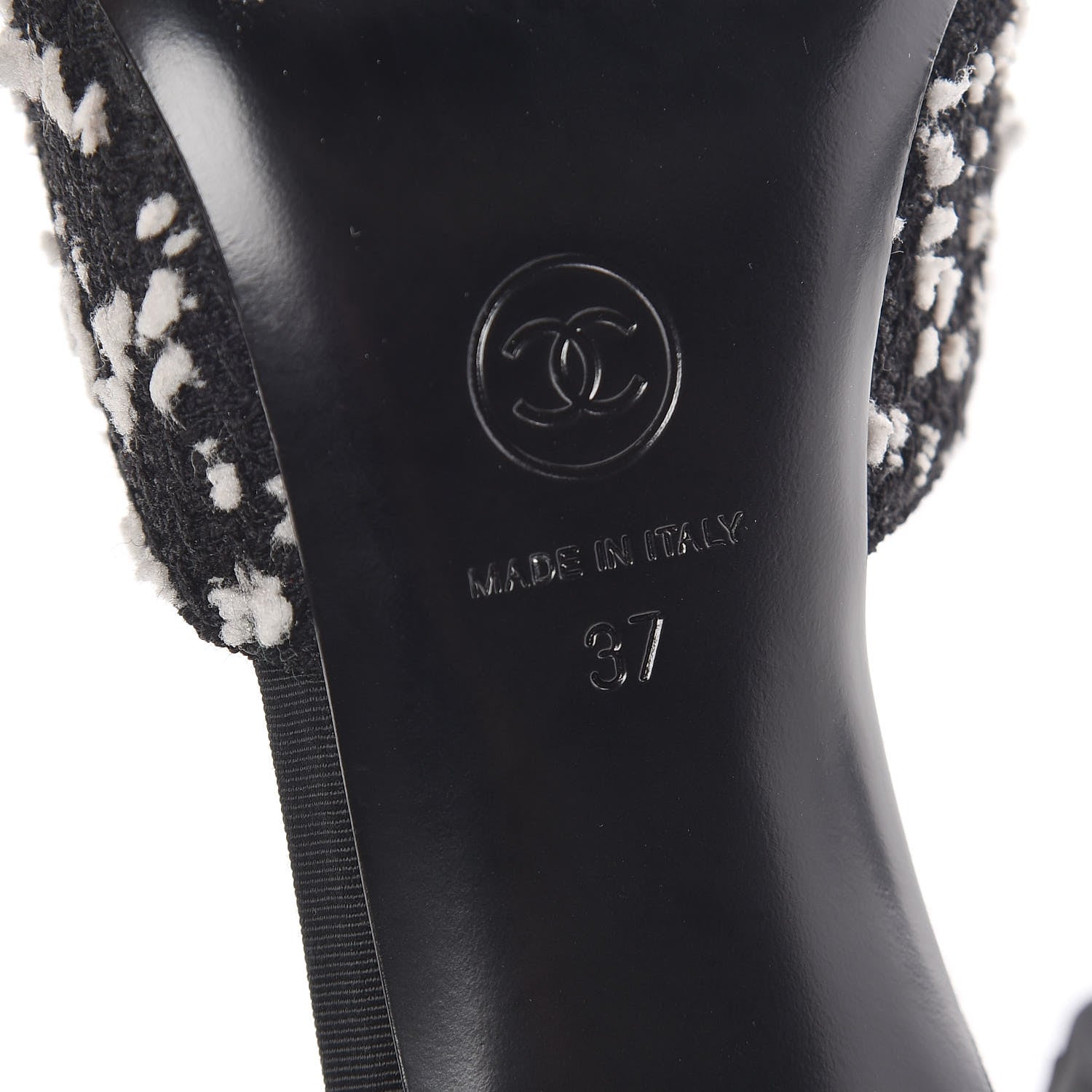 Chanel Tweed Grosgrain Pearl Mules 37 Black White 9 of 13