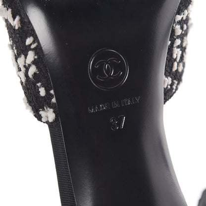 Chanel Tweed Grosgrain Pearl Mules 37 Black White 9 of 13