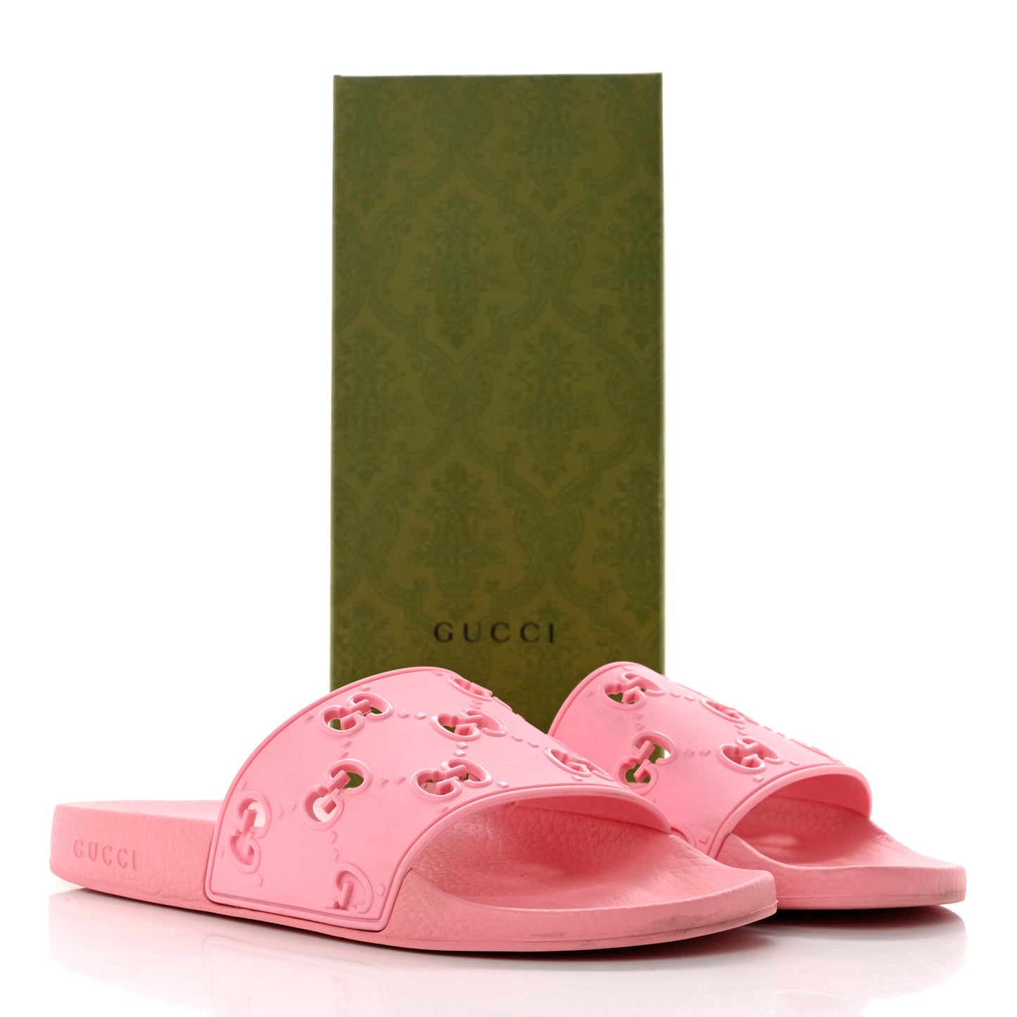 Rubber GG Monogram Perforated Womens Slide Sandals Rose Box 41