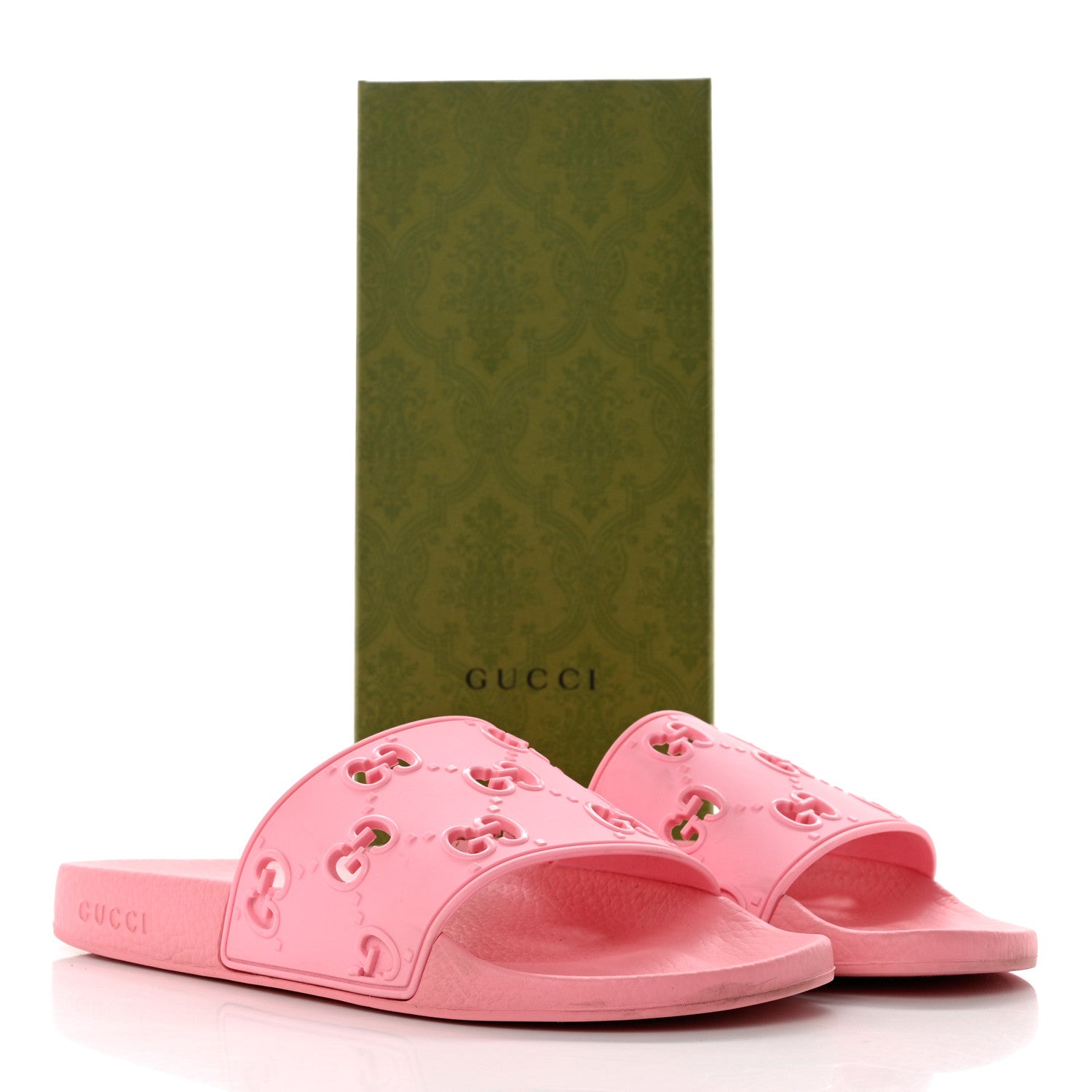 Gucci Rubber GG Monogram Perforated Womens Slide Sandals Rose Box 41 9 of 9