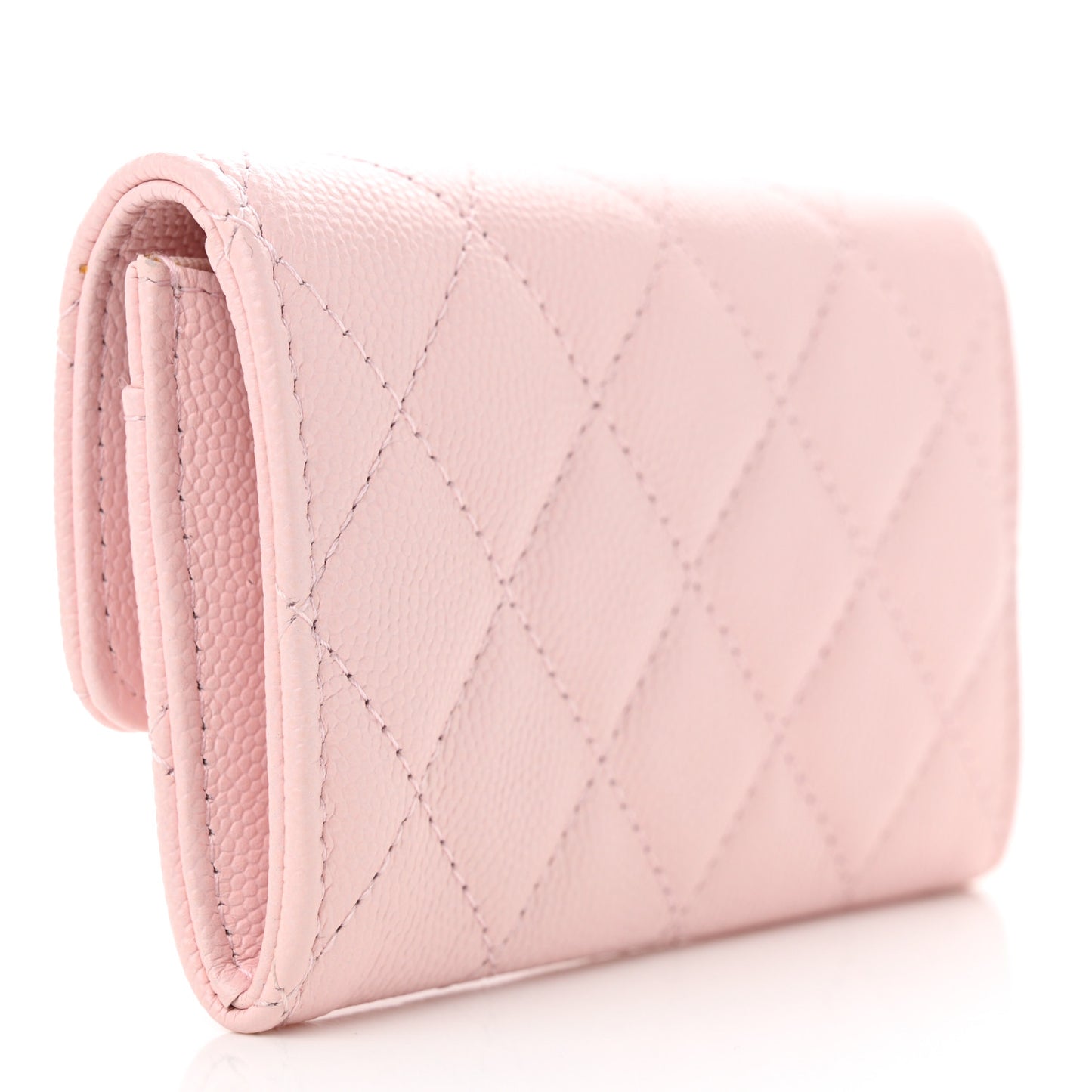 Caviar Quilted Crystal CC Flap Card Holder Pink