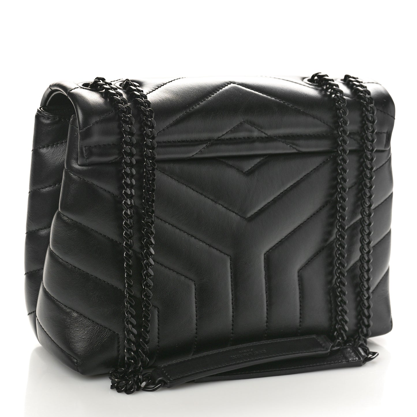 Calfskin Y Quilted Monogram Monochrome Small Loulou Chain Satchel Black
