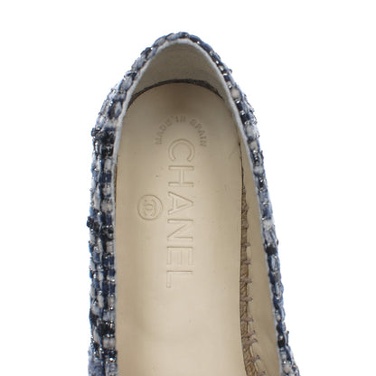 Chanel Metallic Tweed Lambskin CC Espadrilles 36 Blue Black Silver 6 of 8