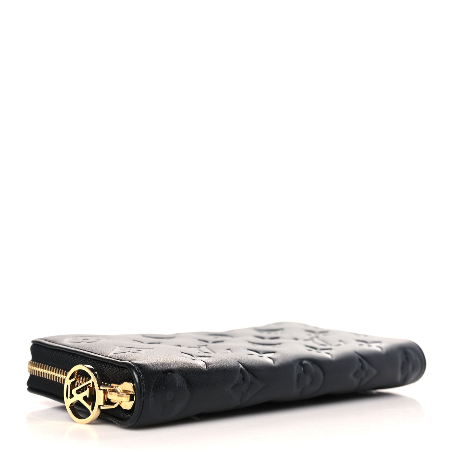 Lambskin Embossed Monogram Coussin Zippy Wallet Black