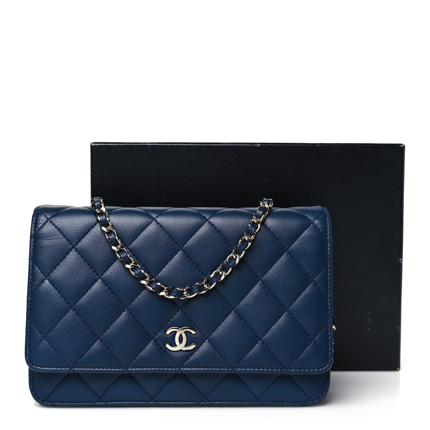 Chanel Lambskin Quilted Wallet On Chain WOC Navy Blue 12 of 12