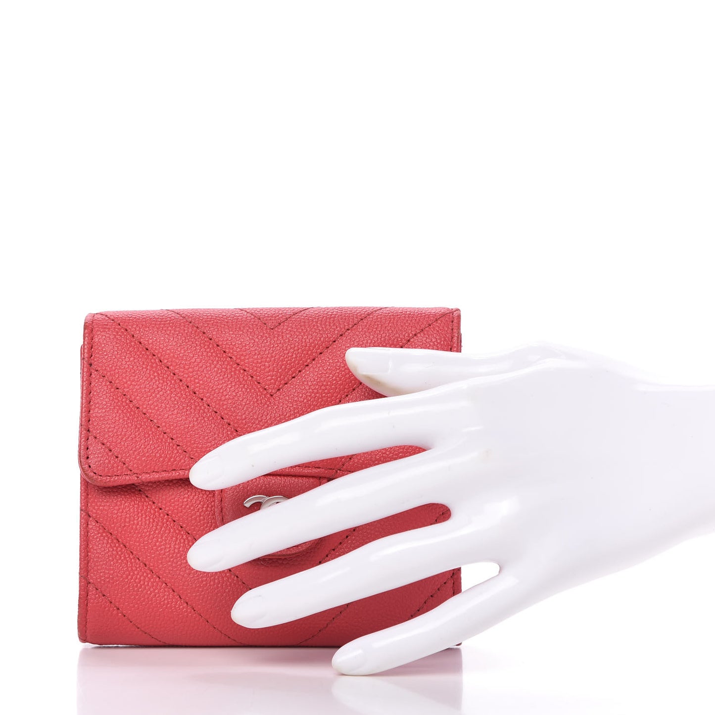 Caviar Chevron Quilted Compact Flap Wallet Red