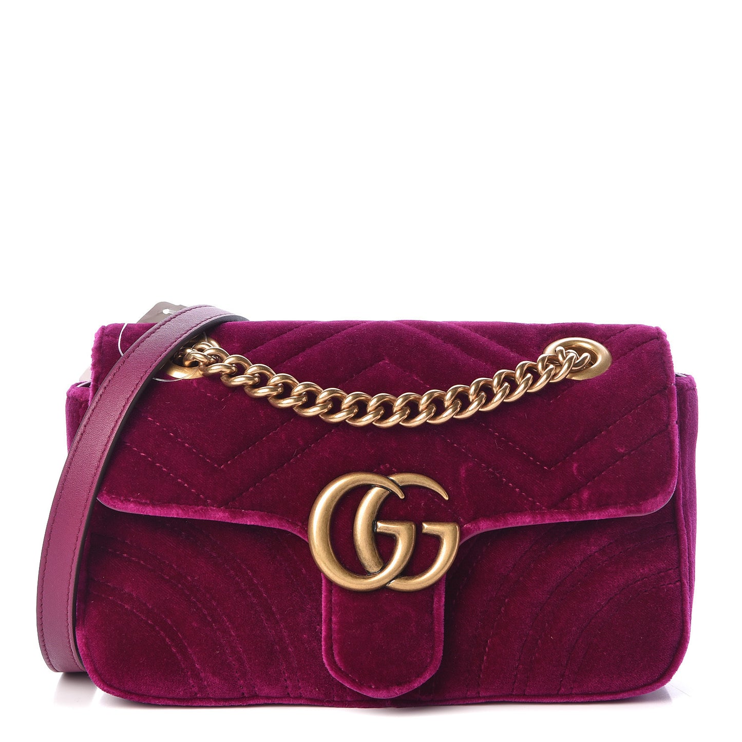 Velvet Matelasse Mini GG Marmont Shoulder Bag Fuchsia Violet Cyclamen